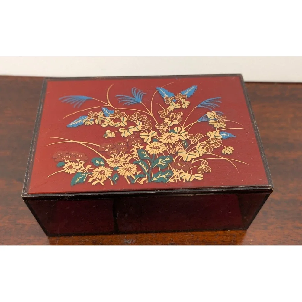 Vintage Floral Amber Acrylic Jewelry Box Mirrored Lid Lucite Style Trinket Box